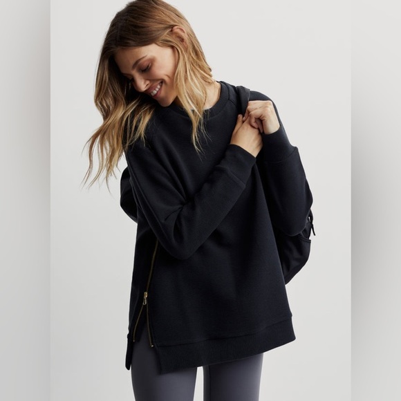 Varley Manning Zip Longline Sweatshirt Size XS Oversized Washed Black Gym 15 - Picture 8 of 10